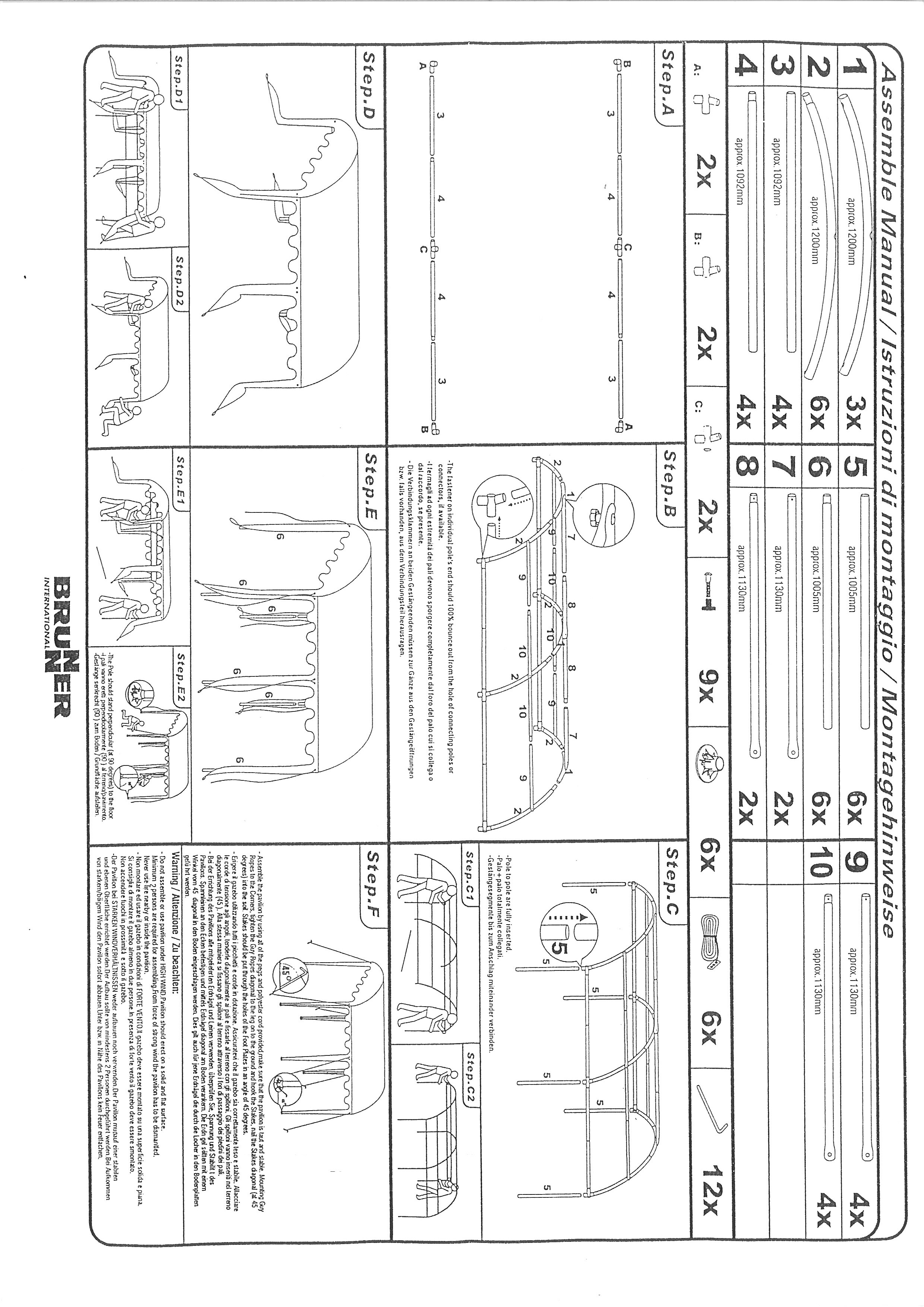 Schema montaggio gazebo 3x3
